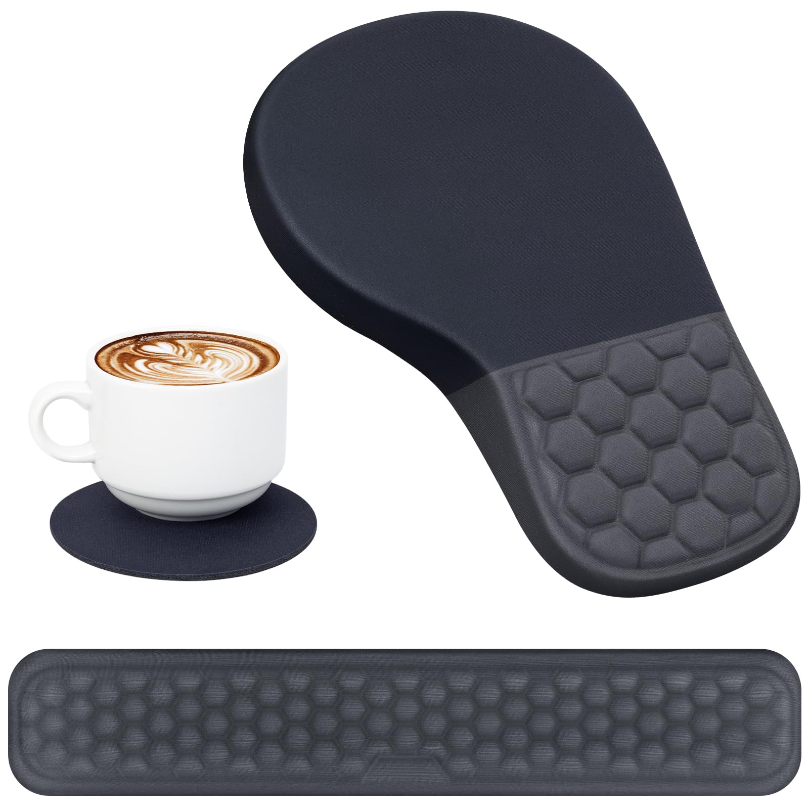 Photo 1 of EYROZILL 3 in 1 Ergonomic Mousepad with Wrist Rest, Gaming Keyboard Mouse Pad with Wrist Support Non-Slip Base Massage Design, Pain Relief (Black/Grey)