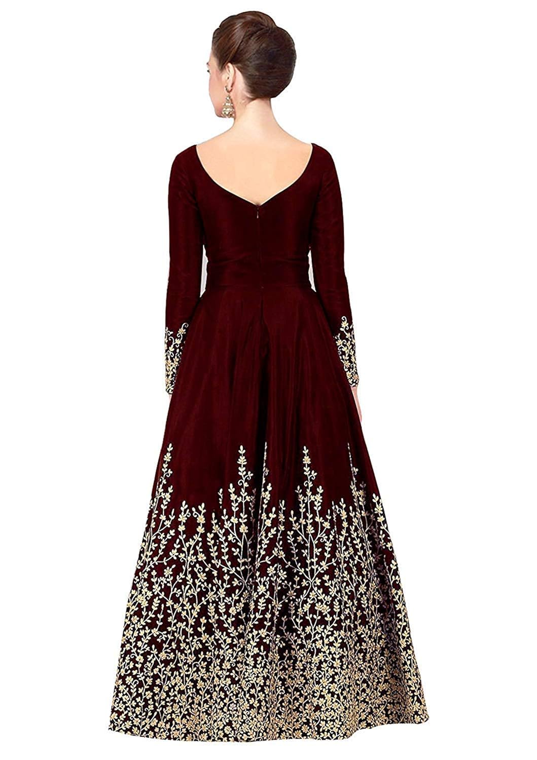 rudra zone women's gown with hevy work marron (free size)