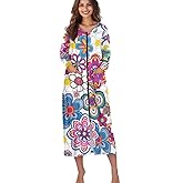 Qznuberone Women Zipper Robe Long Sleeve Zip Up House Coat Loungewear Lightweight Full Length Nightgown with Pockets