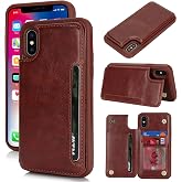 iCoverCase Compatible with iPhone X/XS Case with Card Holder, Wallet Phone Case for Women Men RFID Blocking PU Leather Protective Case 5.8 Inch (Dark Brown)