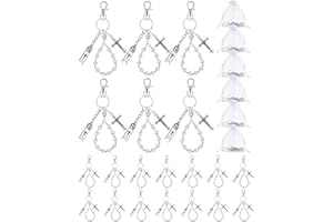 Blushtier 20 Set Holy Water Bottle Keychain Gift Bulk with Rosary Bead Crucifix Organza Bags Eyedropper for Party Favor(White)