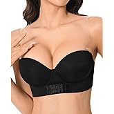 Upushall Strapless Push Up Bras with Clear Straps Front Closure Convertible Balconette Padded Underwire Bra for Women
