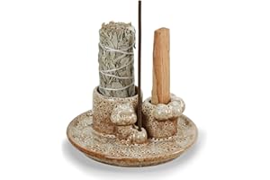 TOOLSENTRYX Handmade Cute Palo Santo Holder-4 in 1 Insence-Stick Holder, Sage Holder for Burning, Incense Burner Holder with Ash Catcher for Meditation, Yoga, and Home Décor-Brown White Cat