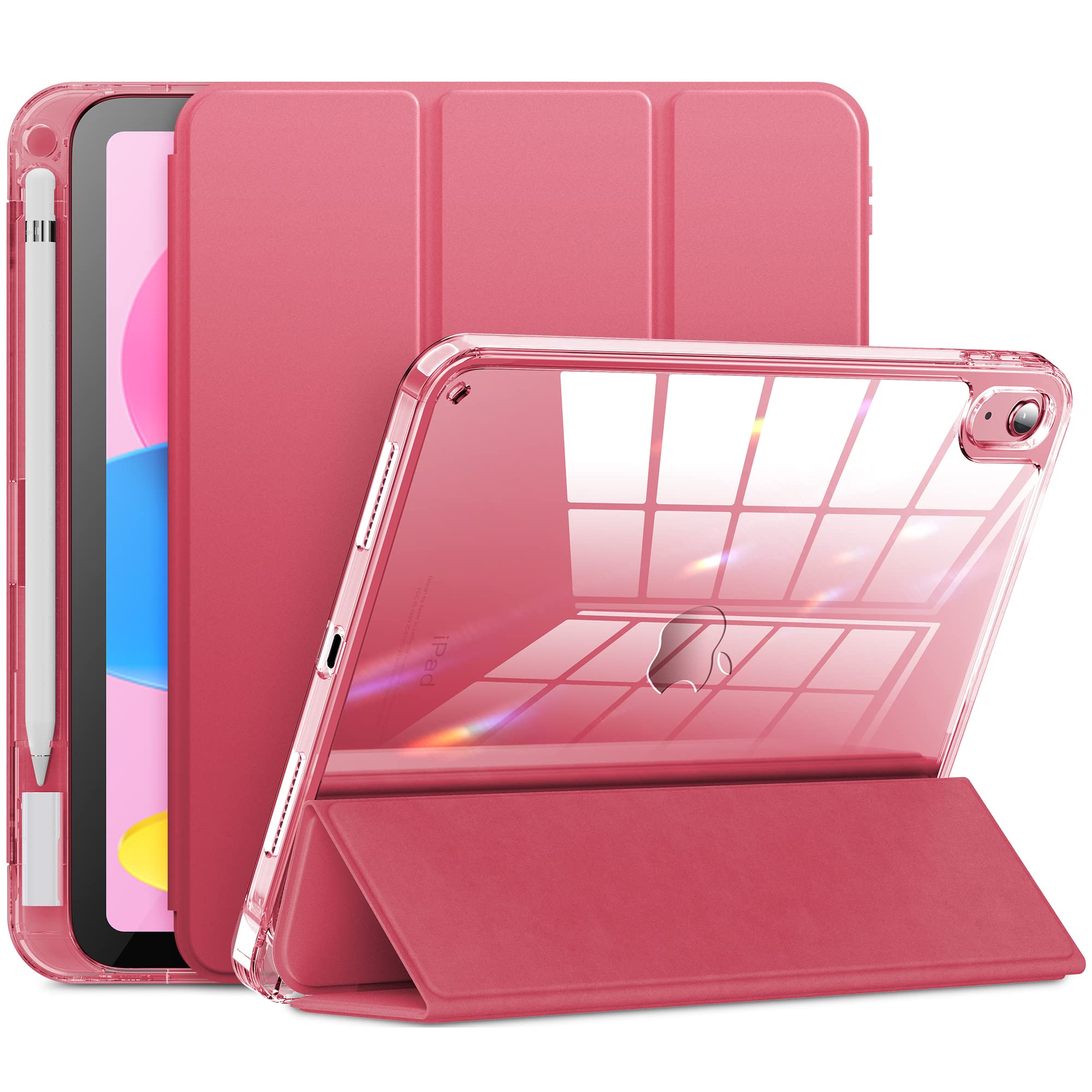 INFILAND Case for New iPad (A16) 11th Generation 2025/10th Gen 2022, iPad 11/10.9" Cover, Full Crystal Clear [ Anti-Yellowing ] with Special Slot for Pencil & Charging Adapter, Rose Pink