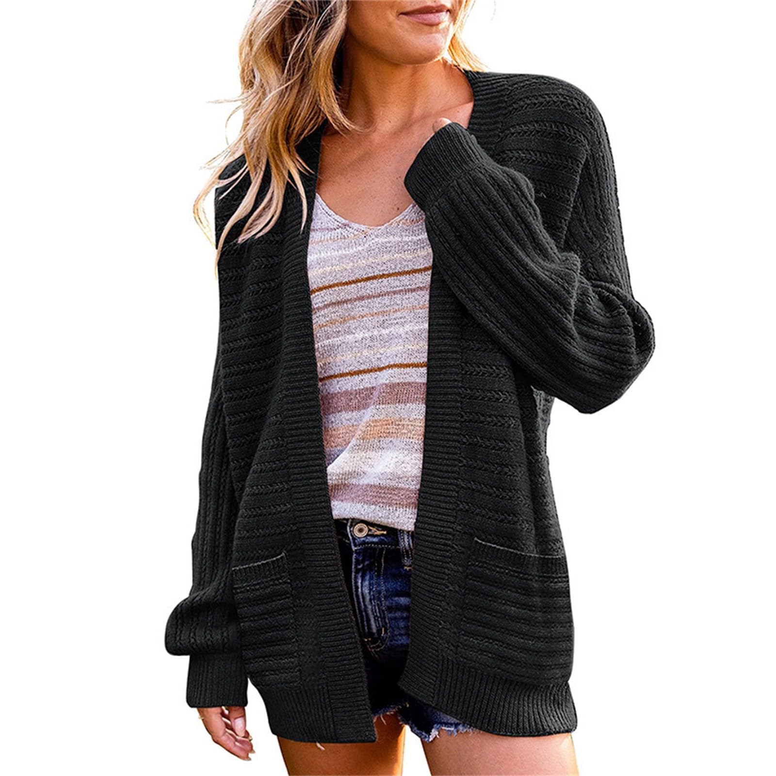 ADJHDFH Chunky Knit Sweater Women Cardigan Long