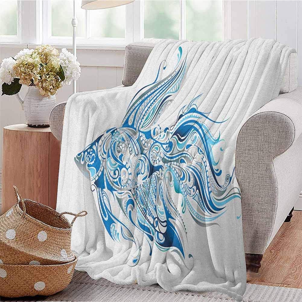 Luoiaax Fish Rugged or Durable Camping Blanket Abstract Betta Splenden in Shades of Blue with Bohemian Pattern Swirling Effect Warm and Washable W70 x L70 Inch Blue Azure Blue