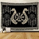 Nordic Vikings Tapestry Twins Dragons Aesthetic Tapestries, 40x30inches | Vegvsir Celtic Rune Scandinavia Wall Hanging Tapestries, Mythology Tapestry, Soft Flannel, Bedroom, Dormitory, Office, Decor