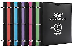 Tashkummy 360° Pivotable 3 Ring Binder, Upgraded Foldable Binders 1 inch 6 Pack, Thin Small Three Ring Binder Fits 8.5" x 11"