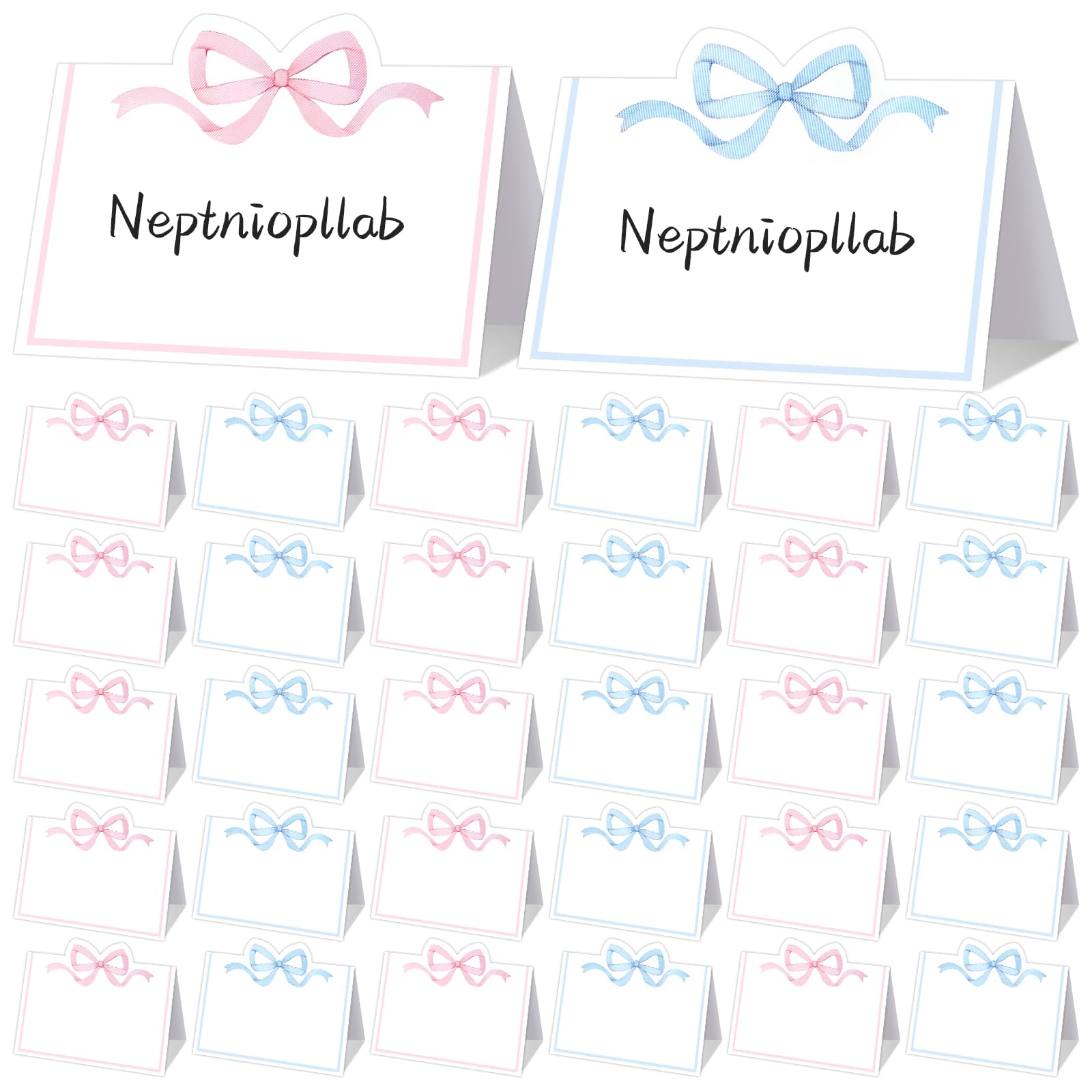 Photo 1 of 100pcs Bow Place Cards for Table Setting Bowknot Name Cards for Blank Seat Assignment Label Coquette Birthday Party (Pink+Blue)