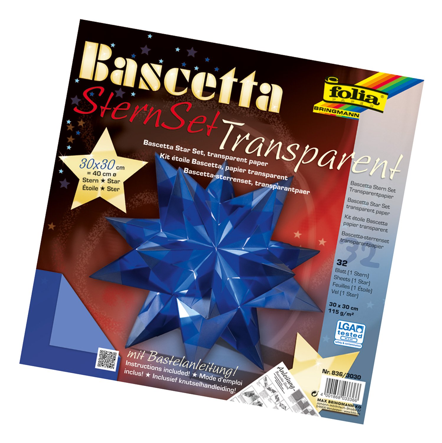 folia 836/3030 Bascetta Star Handicraft set, blue, Paper, blue, 30 x 30 cm