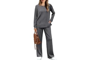 WIHOLL Women's 2 Piece Lounge Sets Sweatshirt Casual Travel Outfits Fashion Wide Leg Tracksuit Cozy Sweatsuits