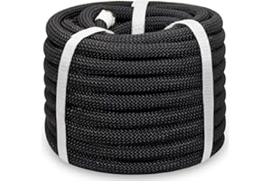 BONSINY Braided Polyester Arborist Rope 1/2 inch x 50 feet Low Stretch Black Rope for Swing Pulling Camping Sailing Tree Work