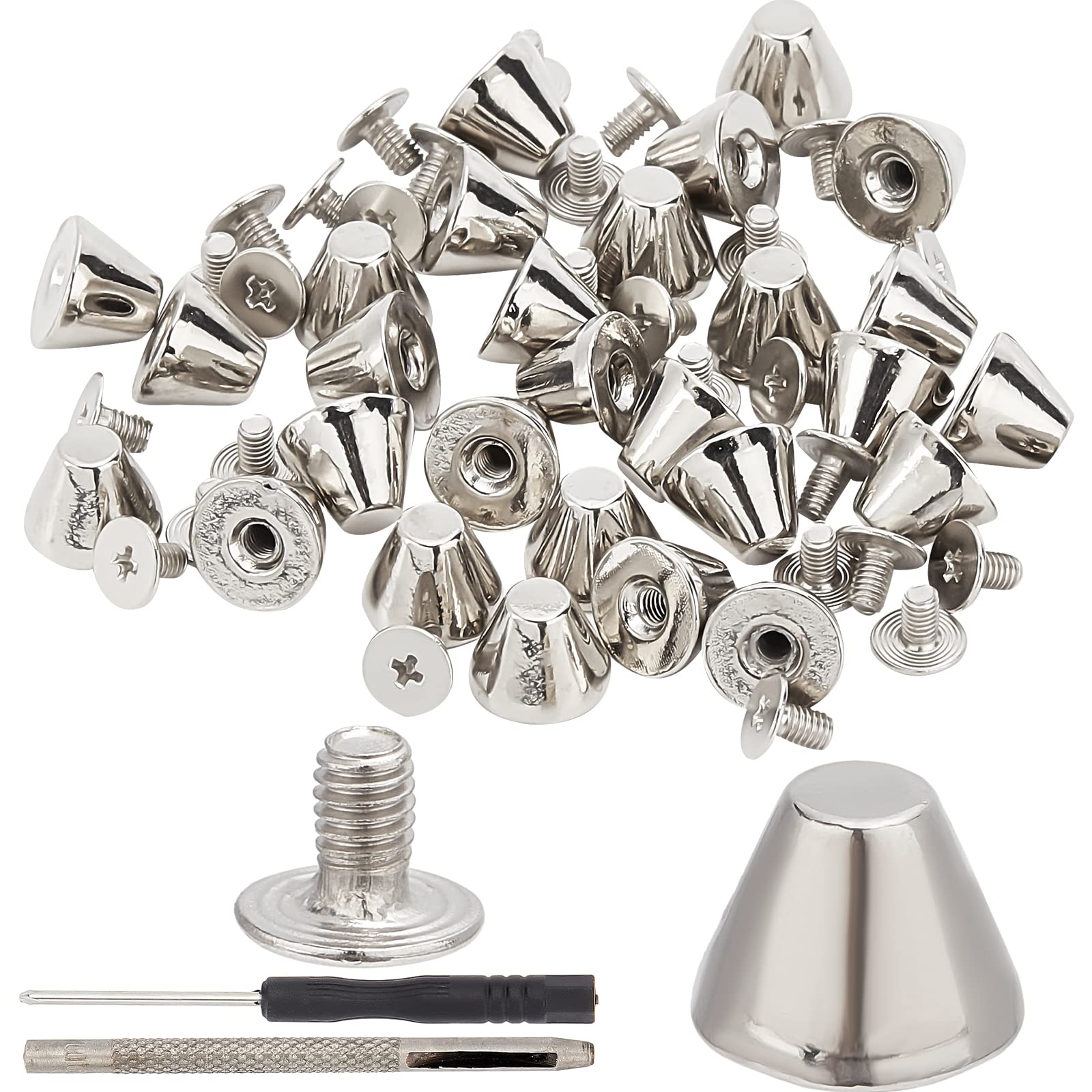 GORGECRAFT 30 Sets Mushroom Studs Spike Screwback Flat Head Studs Rivets with Screwdriver and Hole Punch Tool Punk Studs and Spikes Kit for Clothing Shoes Leather Craft Belts Bags Accessorie, Silver