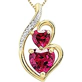 Lab Created Ruby Necklace Heart Shape Diamond Accents Sterling Silver - 18 Inch Chain