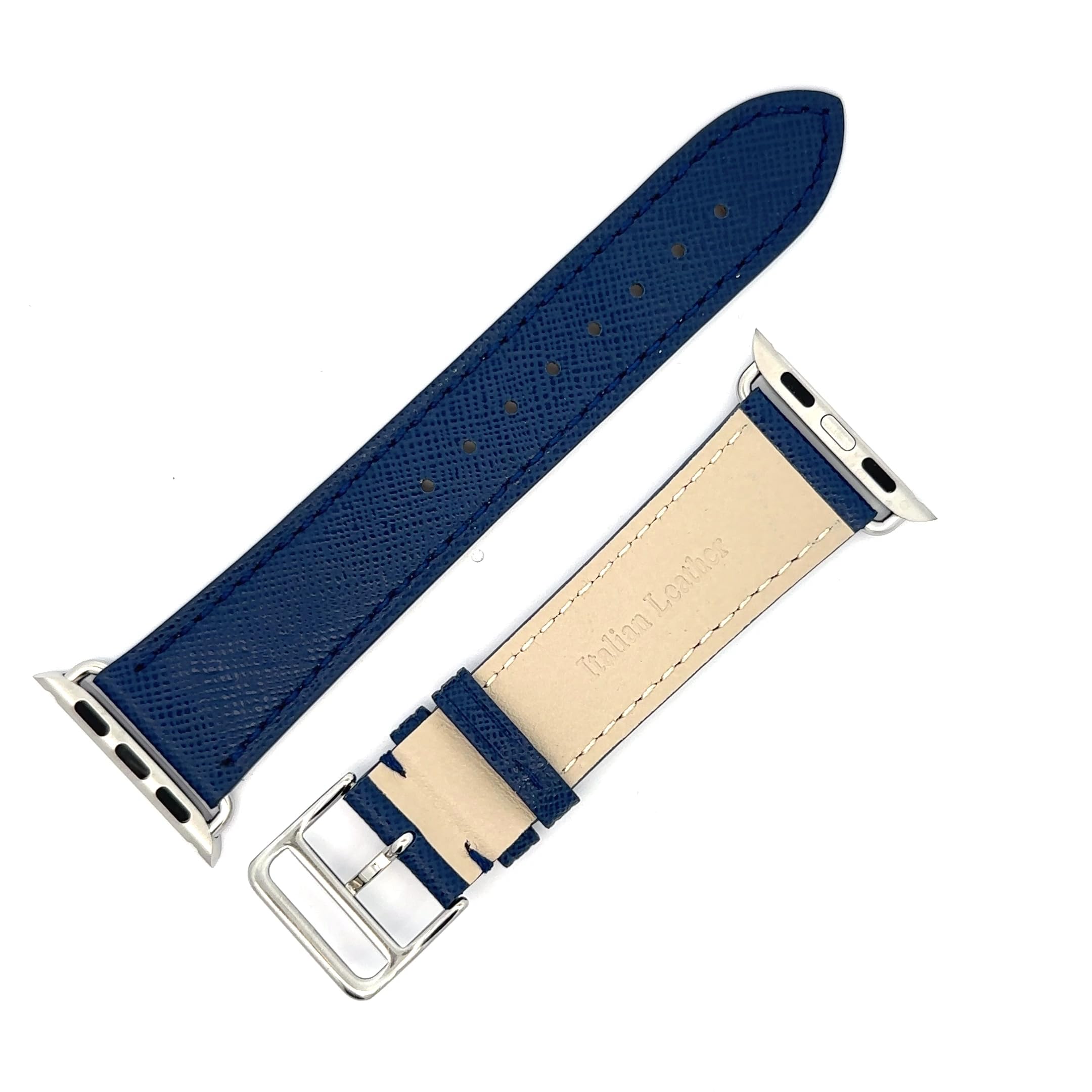 &Diamonds Saffiano Leather Apple Watch Strap 38mm, 40mm, 41mm, 42mm, 44mm, 45mm and 49mm for Men & Women, Genuine Leather Replacement Strap for iWatch Series 6, 7, 8, and 9 (Royal Blue)