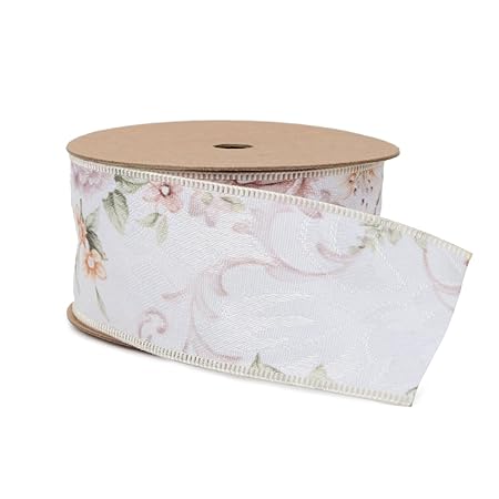 RUSPEPA Vintage Floral Seidenband - 40 Mm Randstreifen Stoffband - 10Yd Elfenbein Hintergrund