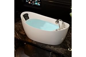 Empava 67" x 31" Freestanding Whirlpool Tub with Left/Right Drain,560W Stand Alone Bathtub with 7 Hydromassage Jets, Elegant Boat-Shaped,Acrylic,ETL Certified