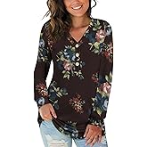 BISHUIGE Womens Long Sleeve Henley Tunic Tops Button T-Shirts V-Neck Casual Sweatshirt