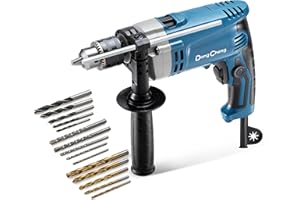 DONG CHENG DongCheng Hammer Drill 6A,1/2 Inch Keyed Chuck, 0-3000 RPM/45000 BPM Impact Drill with 15PCS Drilling Bits for Brick Wall, Metal & Wood, DZJ05-13