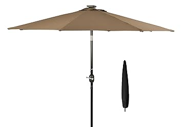 Trademark Innovations 7 Solar LED Patio Umbrella with Black Umbrella Cover by (Tan)