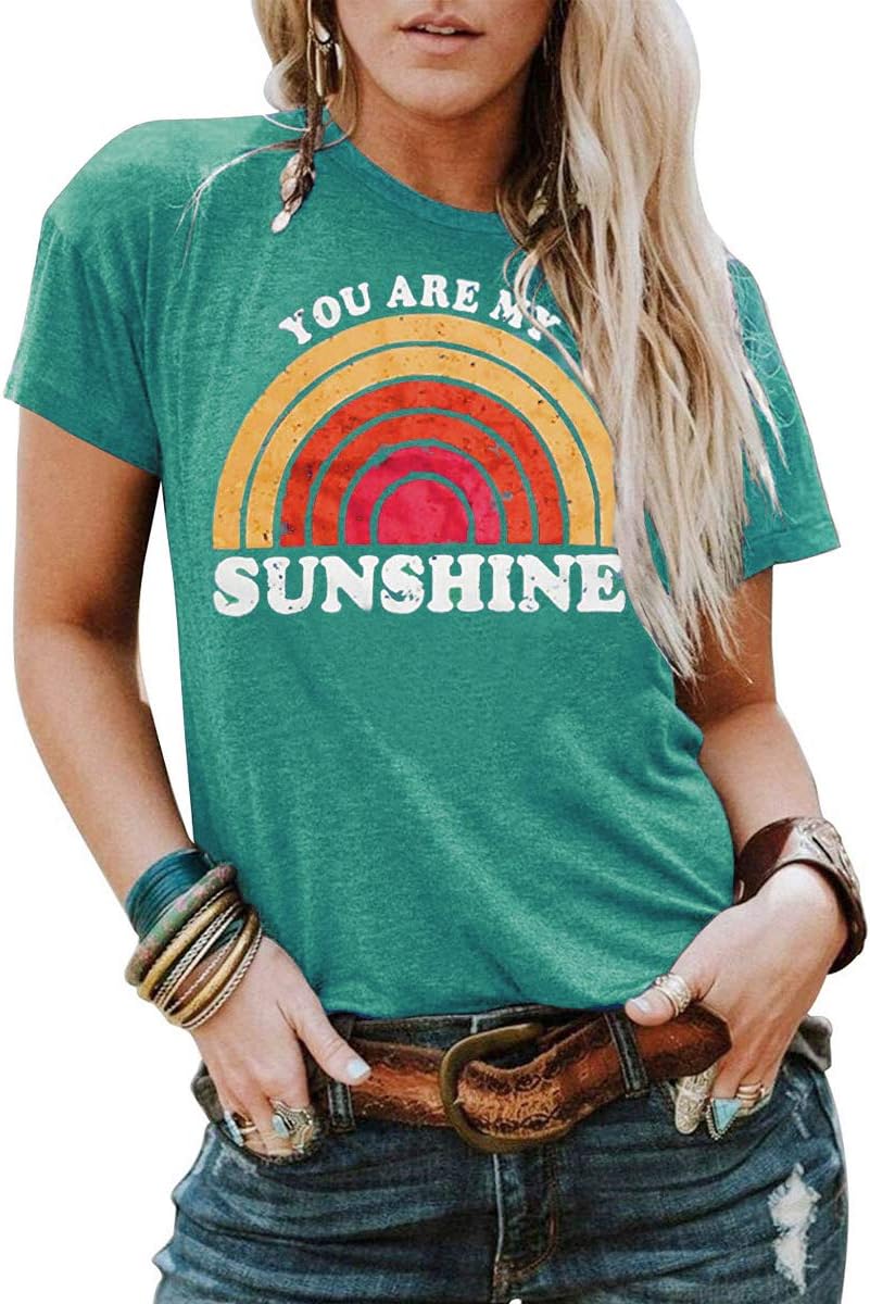 KaislandyWomens You are My Sunshine T Shirt Short Sleeve Printed Graphic Tees Casual Summer O Neck Tops Shirts