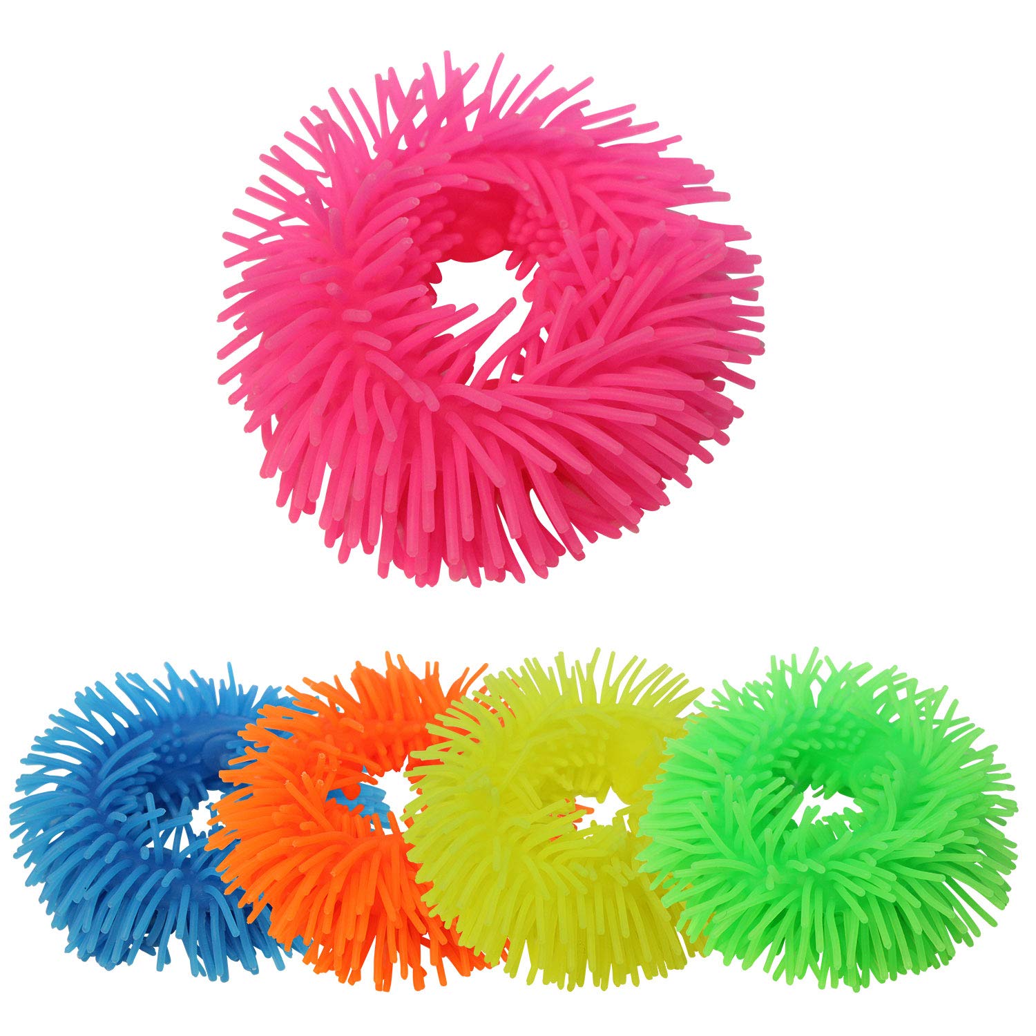 Playlearn Rubber UV Bangles – Stretchy Sensory Hairy Bangles Toy Set of 5 in will glow in UV light for 3 years old and above