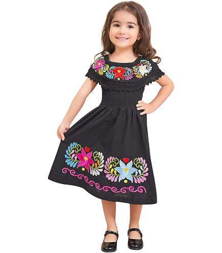 unik Girl's Traditional Mexican Cinco De Mayo Fiesta Dress Black 2: Clothing, Shoes & Jewelry