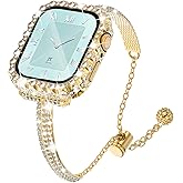 NewWays for Apple Watch Band 40mm 41mm 44mm 45mm 42mm 46mm Series 10 with Bling Case for Women, Jewelry Replacement Metal Strap with Bling Protective Case for iWatch