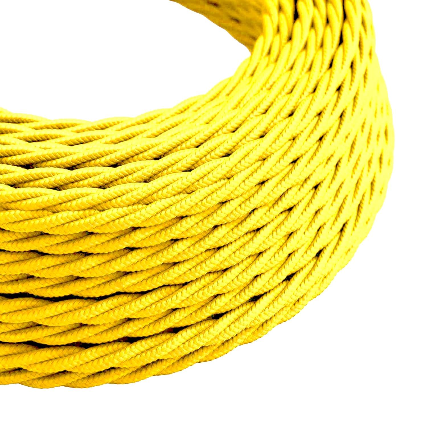 5 Meter Vintage Yellow Cord 2 Core Twisted Lamp Wire Electric Cable Fabric Covered Wire Italian Braided 0.75 mm Electrical Cable Flexible Wiring UK for Lighting Other Appliances — image 1