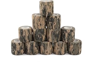 Yoo & Main 12 Roll Camouflage Tape Self Adherent Cohesive Bandage Wrap Rifle Shotgun Camo Wrap Tape Military Camo Stretch Form Bandage