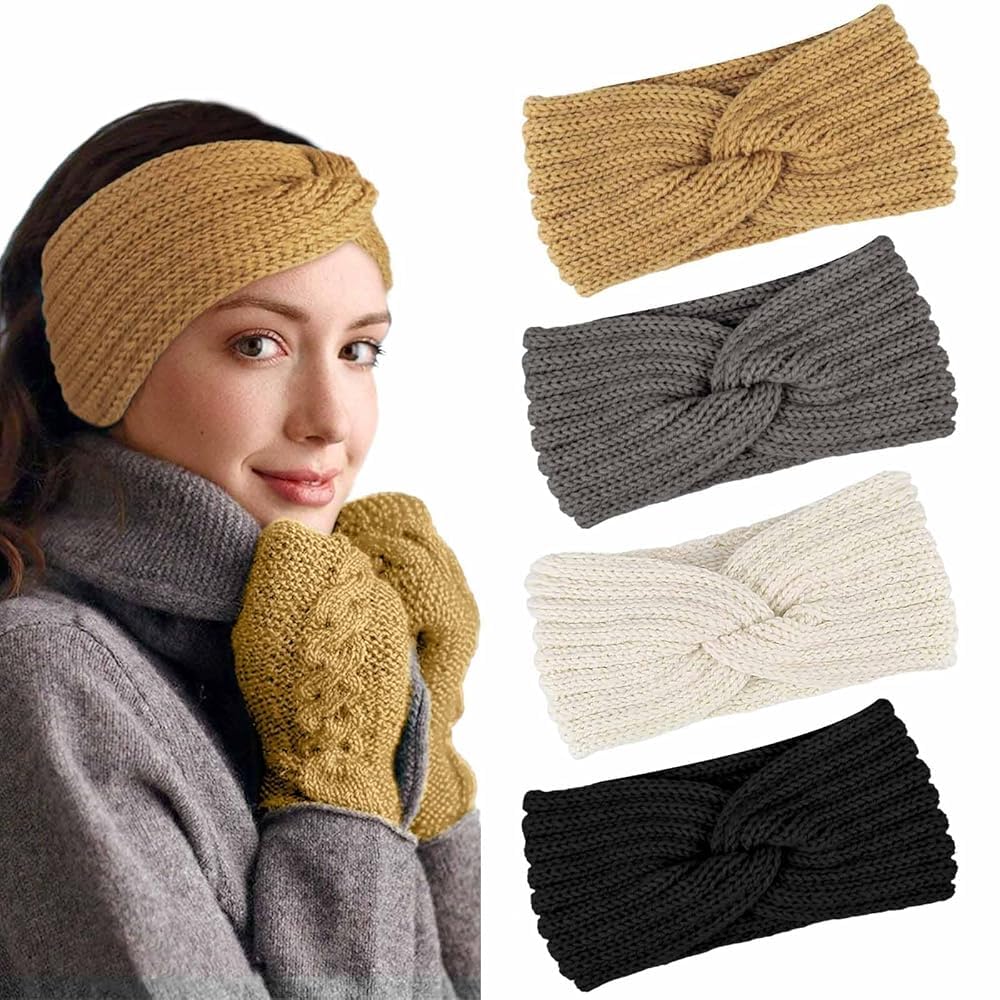 PROPOG Winter Headbands for Women's Hair, Ear Muffs Women Girls Crochet Knitted Headband Comfy Soft Ear Warmers Ear Covering Head Bands Adult Women Winter Gifts