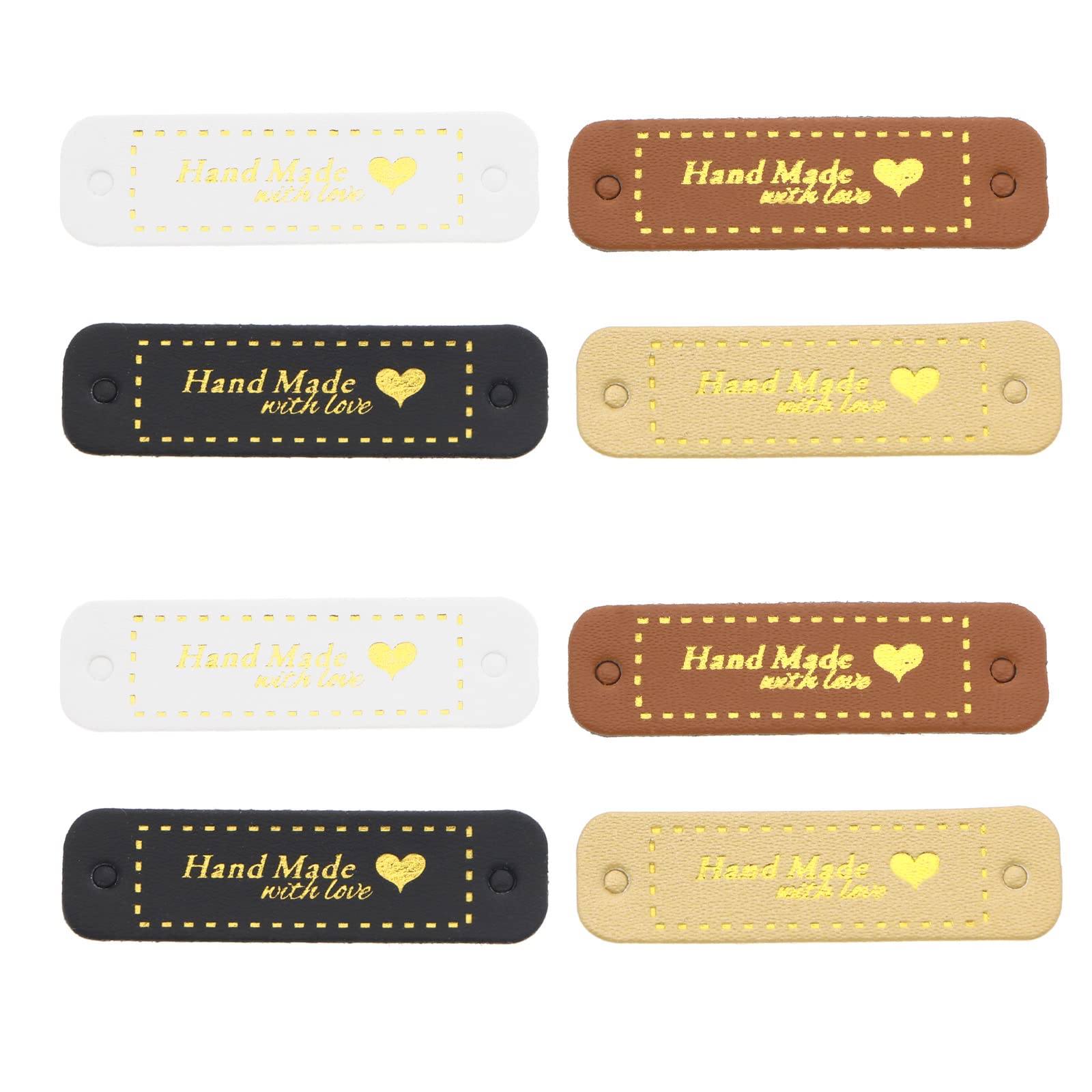 eMagTech 80Pcs PU Leather Tags Handmade with Love Labels Leather Label Decorative Tags in Different 4 Colour Clothing Decoration for DIY Making Crafts Knitting