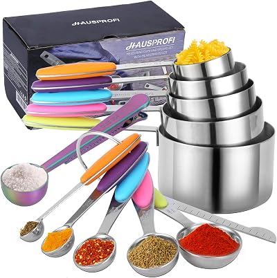 HAUSPROFI 14-Piece Measuring Cups and Spoons Set, 304 Stainless Steel with