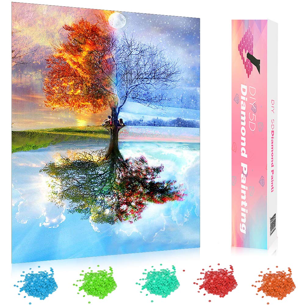 5D Diamond Painting,Rhinestone Diamond Embroidery Paintings Pictures DIY Paint with Diamonds Arts Craft for Home Wall Decor Full Drill 30 x 40cm (Season Tree)
