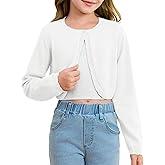 Girls Long Sleeve Bolero Cardigan Sweater Kids Cute Button Knit Shrug Cropped Sweaters Tops