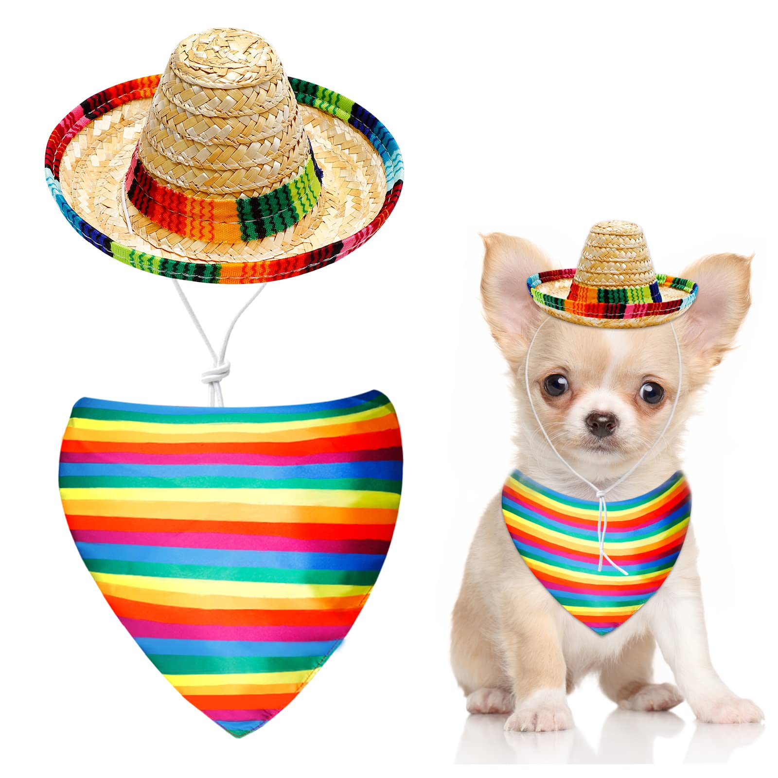 Dog Sombrero Hat Triangle Scarf Multicolor Mexican Party Costume