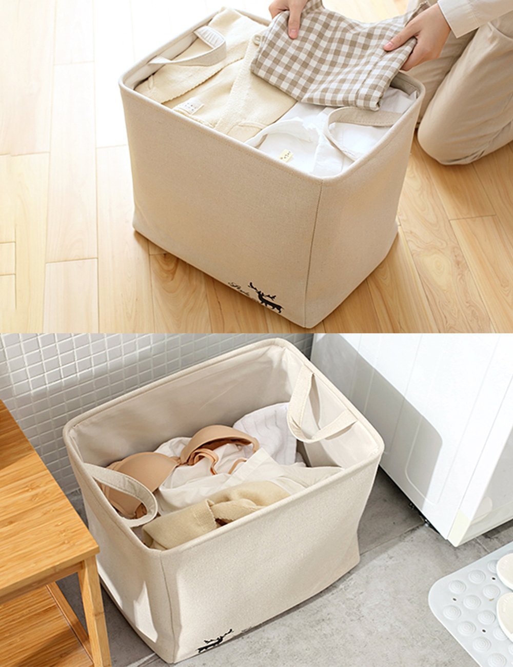 WISHPOOL Collapsible Storage Bin Baskets Foldable Canvas Fabric Storage Cube Bin Set With Handles For Home Laundry Closet (2-PACK 2) …