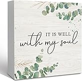 KFXHANGD It Is Well with My Soul Wooden Box Sign Desk Decor, Christian Desk Decor, Sage Green Christian Decorative Signs Decor for Office Bedroom,Farmhouse Motivational Home Shelf Desk Decor 5x5 Inch