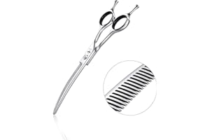 PURPLEBIRD 6.5 Inch Downward Curved Dog Grooming Scissors Pet Thinning Texturizing Shears Professional Safety Blunt Tip Trimming Shearing for Dogs Cats Face Paws Limbs Japanese Stainless Steel Silver