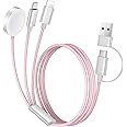 Temdan for Apple Watch Charger,3 in 2 USB C Cable for iPhone 16 Charger/Type C/Lightning Multi Charging Cable Travel Essentials PS/2 Cables Compatible with iWatch Ultra/SE/10-1&iPhone 16-12-4FT Pink