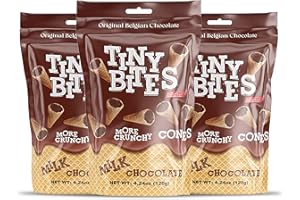TOWELS BEYOND Tiny Bites - Waffle Mini Cones with Real Belgian Milk Chocolate (3 Pack) - Original Recipe, Delicious Cornet Snack - Bite-Size Cones by Beemax - 4.24 oz (120g)