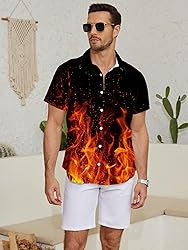 LuckLemocor Flame Shirt Men Fire Button Down Shirts