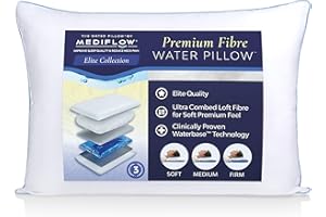 Mediflow Water Pillow - Elite Collection, Fibre Pillow. Orthopedic Pillow for Neck Pain Relief, Adjustable Water Pillow for S