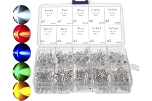 CO-RODE CO RODE 3mm and 5mm LED Lights Emitting Diodes Assortment Set Kit for Arduino Bright White Red Blue Green Yellow, 300-Pack