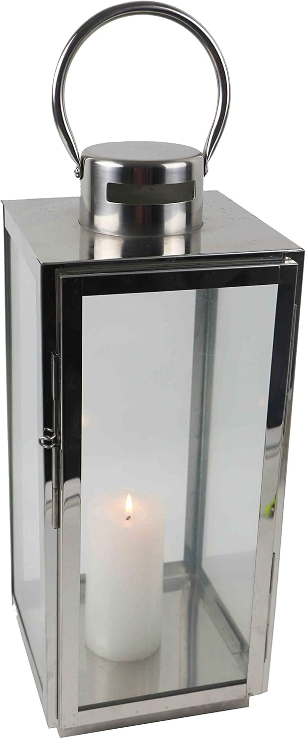 Large Contemporary Stainless Steel And Glass Hurricane Lantern For Home Garden Wedding Height 42cm Amazon Co Uk Kitchen Home