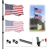 HIBLE 16 Foot Flag Pole Heavy Duty, 1.5 Inch Strong Carbon Fiber Flag Pole in Ground, Telescoping Outdoor Flag Pole with 2 Pairs Rotating Spinners (No Bracket and Flag)