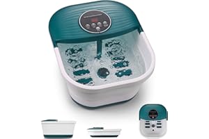 CURECURE Collapsible Foot Spa Bath Massager with Heat, Bubble and Timer, 95-118℉ Adjustable Temperature Fast Heating with Pedicure Stone and Massage Rollers for Feet Stress Relief at Home