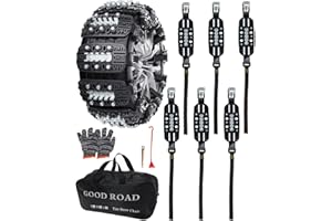 KYX Tire Chains for Car/SUV/Pickup Truks, Adjustable Universal Emergency Snow Chains for Tire, 8.7-11.1 inch, Small, 6 Pcs