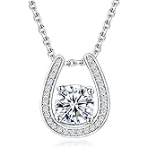 CAIDIKA Sterling Silver Birthstone Horseshoe Necklace for Women Good Luck Pendant Necklace Jewelry for Birthday Wedding(with Gift Box)