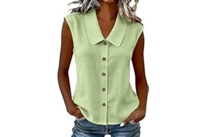 Women's Sleeveless Button Down Shirts Business Casual Collared Tank Tops Solid Summer Loose Fit Work Office Blouses